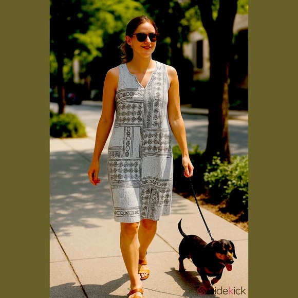 Sonoma Tank Dress Women Size L Grey Black Block Print French Terry Cloth Comfy - Picture 2 of 13